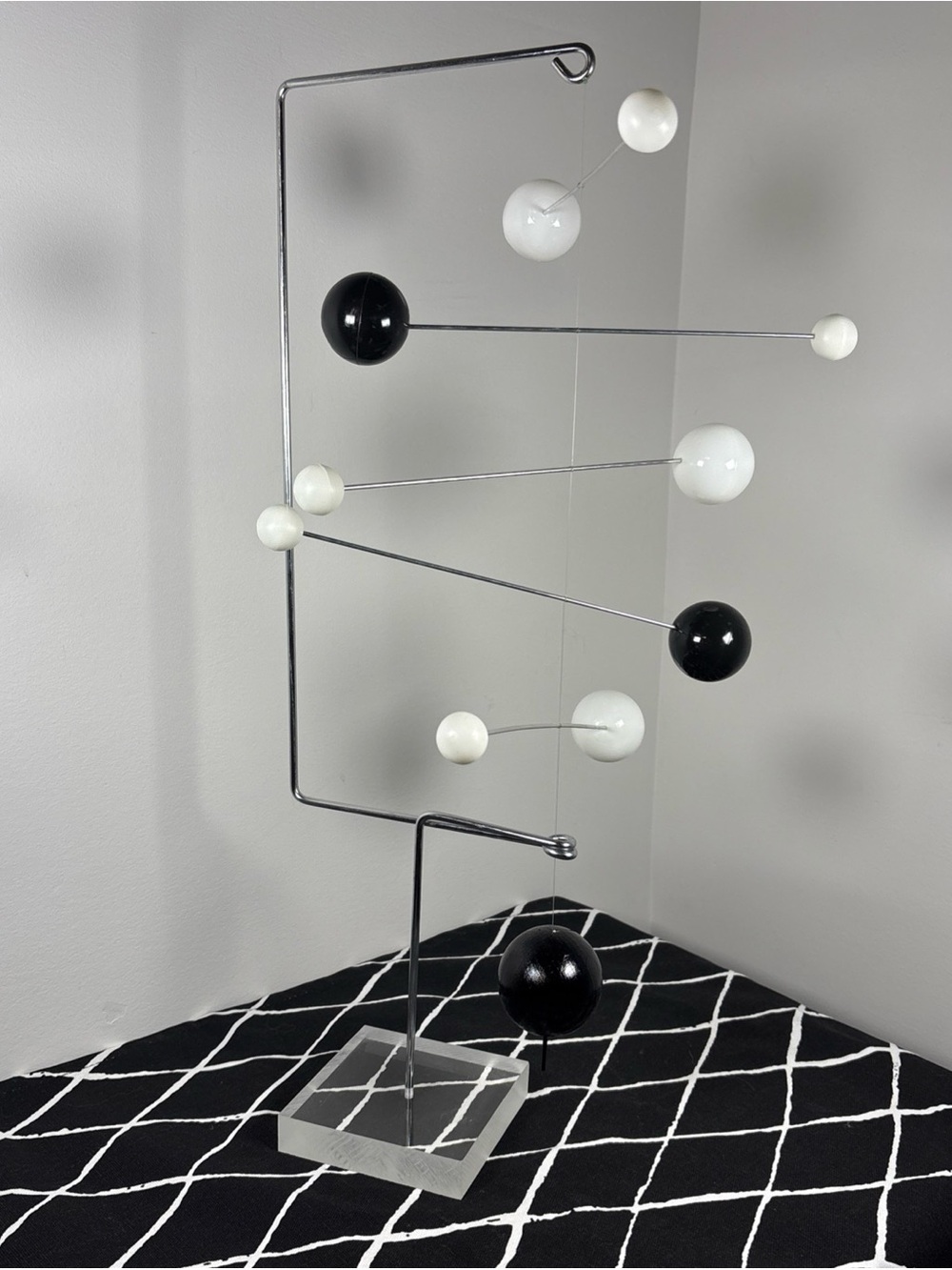Black White Kinetic Mobile Sculpture Modern Abstract Metal Art 20"
